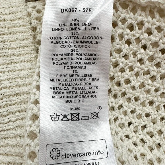Caroll Paris Metallic Open Knit Linen Blend V-Neck Sweater Cream XS - Picture 13 of 14